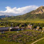 Aerial view of Alpenglow Concert Series in Crested Butte, Colorado