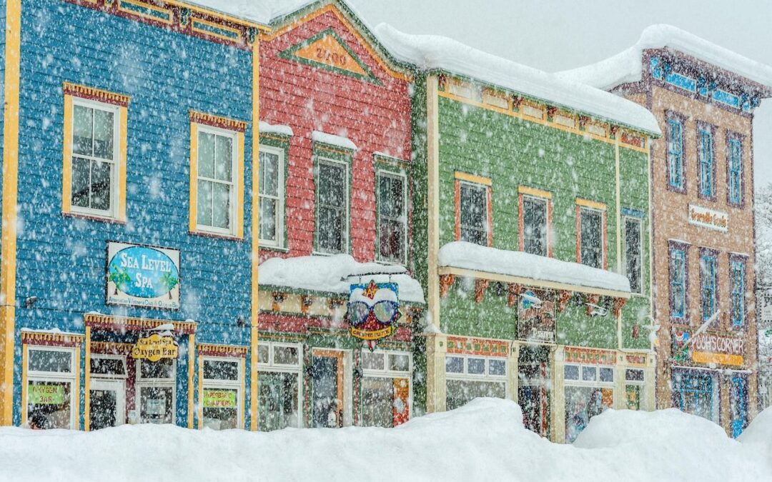 Historic Buildings in the snow on Elk Avenue, Crested Butte