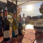 Crested Butte real estate - image of wine bottles on bar with sunset and fall leaves in background